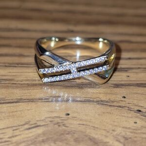 Elegant Gold Filled Crisscross Ring with Pavé Stones